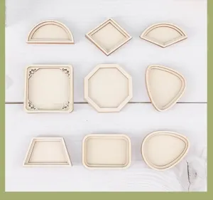 Madera DIY marco bordado en blanco forma geométrica accesorios imán hechos mano 10pz