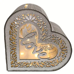 Wooden heart card box for wedding hollow sign in box card holder with warm LED lights