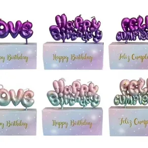 Set di candele di compleanno con lettere sfumate a sirena, topper per torte stellati.
