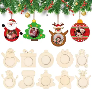 Ornements de Noël en bois non finis cadres photo DIY décorations de fête à suspendre.