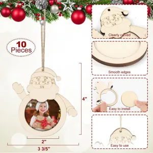 Ornements de sapin de Noel en bois brut tranches de bois avec cadre photo et corde pendante