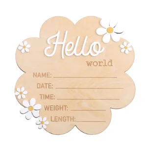 Wooden newborn milestone card baby monthly photo prop floral wood birth announcement board