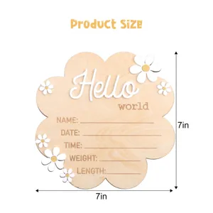 Wooden newborn milestone card, 7x7 inch baby monthly photo prop, birth announcement board.