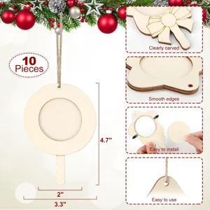Vue détaillée de l'ornement de Noël en bois non fini montrant des bords lisses et sculptés.