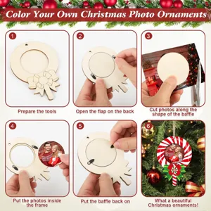 Ornement de cadre photo en bois de Noël DIY pendentif suspendu en bois brut pour peinture