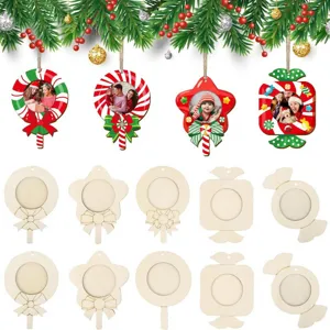 Ornements de sapin de Noel en bois non finis cadre photo DIY artisanat tranches de bois