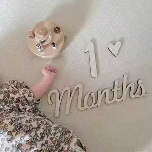 Wooden Month Milestone Letters Numbers Photography Props Newborn Baby Full Moon Party Wall Decor Table Ornament