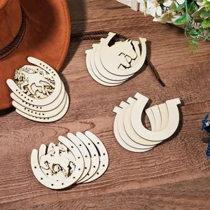 Pendentifs en fer à cheval en bois bricolage artisanat rustique cowboy western tranche de bois