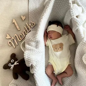 Wooden monthly milestone photo prop set for baby birthday party decoration and newborn photography.