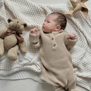 Newborn baby knit romper cute infant long sleeve jumpsuit cozy beige baby clothing apparel