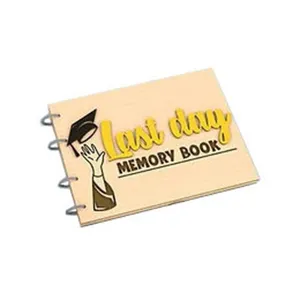 Wooden graduation memory book photo album cover with spiral binding for keepsake gift.