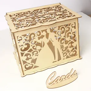 Wooden wedding card box hollow gift card box with cards sign for wedding reception decor