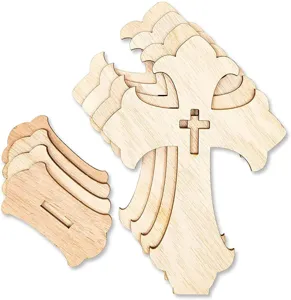 Wooden cross craft ornament set with wooden base creative holiday decor for home display
