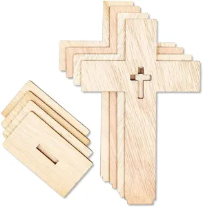 Wooden cross set with stands for DIY craft home table decor holiday ornament wooden display.