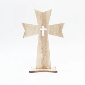 Wooden cross ornament desktop decoration retro religious prayer gift craft holy cross piece