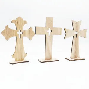 Decorative wooden cross craft set for desktop display paulownia material festival gift