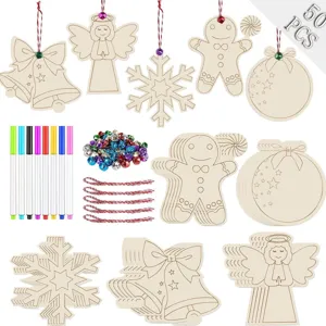 Wooden Christmas Tree Hanging Ornaments DIY Painting Craft Kit Hollow Snowflake Wood Decoration Gift For Kids