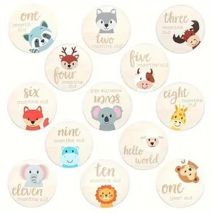 Ensemble de Cartes de Jalon pour Bébé en Bois Nouveau-né Enregistrement de Croissance Mensuelle Tranches de Bois Accessoires de Photographie Cadeau de Fête de Bébé