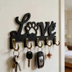 Wandhalterung für Schlüssel aus Holz, süßes Katzenpfote Liebe Design mit Metallhaken Flur.