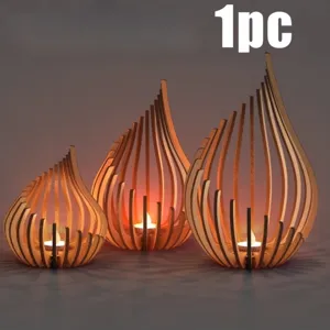 Creative Wooden Candle Holder Hollow Lotus Tea Light Stand Natural Wood Table Centerpiece Home Decor Ornament