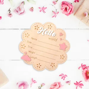 Wooden newborn milestone card baby monthly photo prop floral birth announcement plaque