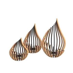 Wooden hollow lotus candle holder detail, creative desktop decoration tea light stand set.