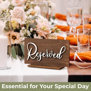 Letrero de reservado de madera para decoración de mesa de boda, estilo rústico.