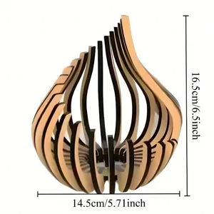 Detailed view of the creative wooden lotus candle holder showing hollow slat design and size.