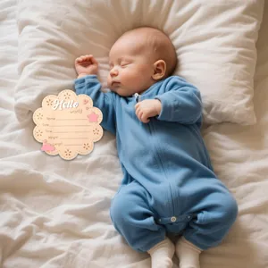 Wooden newborn milestone photo prop card, baby monthly growth announcement board.