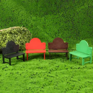 Detailed view of colorful miniature wooden benches, perfect dollhouse decor props.