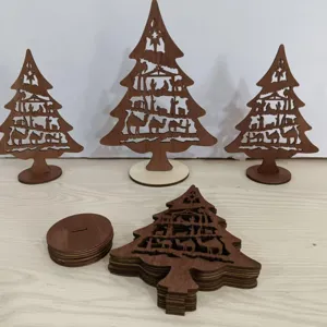Ensemble de décoration d'arbre de Noël en bois, design de nativité sculpté, brun.