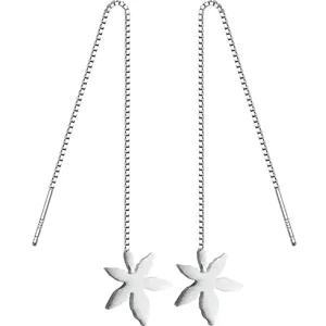S925 silver maple leaf threader earrings for women, elegant long drop chain earrings summer jewelry.