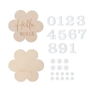 Baby wooden milestone photography props set with flower cards and numbers for newborn growth record