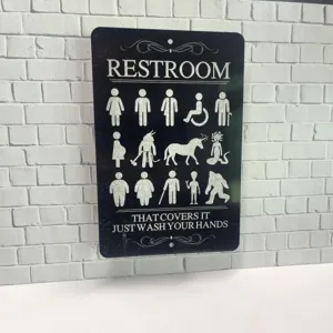Funny restroom sign humorous bathroom wall decor novelty metal plaque for door decoration