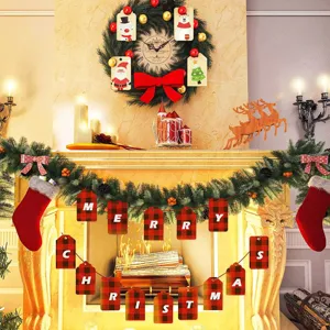 Noël bois DIY vierge étiquettes suspendues ornements rouge et noir carreaux artisanat
