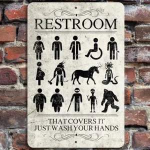 Funny restroom door sign vintage metal tin plaque wall decor for home bathroom funny style