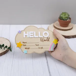 Targa in legno per nascita neonato, insegna statistiche nascita, decorazione stanza bambini.