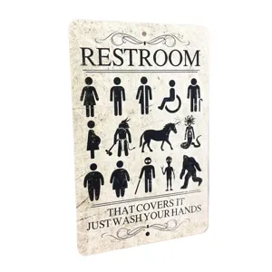 Vintage humorous restroom wooden sign wall decor funny door plaque for home bathroom.