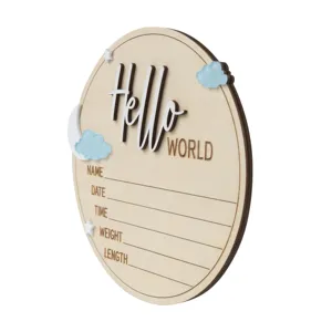 Targa in legno per nascita neonato cartello milestone per decorazione cameretta bambini e ricordi.
