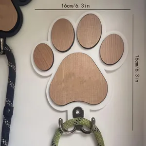 Wooden paw print wall hook with metal double hooks, handmade towel and clothes hanging rack.