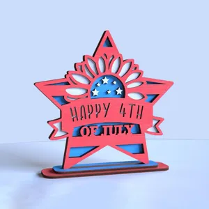 Houten 4 juli ster tafeldecoratie zonnebloem bureau ornament feest feestelijke