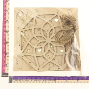 Wooden hollow dream catcher DIY craft kit with hemp rope for home wall hanging decor.