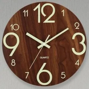 Luminous Wall Clock Wood Grain Silent Non Ticking Battery Operated Glowing Digital Clock For Living Room Home Decor
