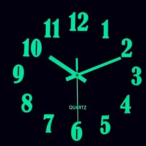 Luminous wall clock glow in the dark fluorescent numbers silent quartz clock home decor.