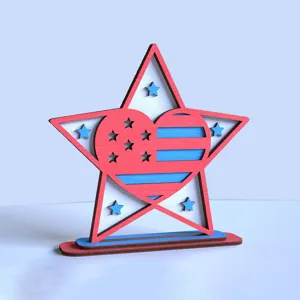 Houten ster hart tafel ornament patriotisch onafhankelijkheidsdag feest decoratie