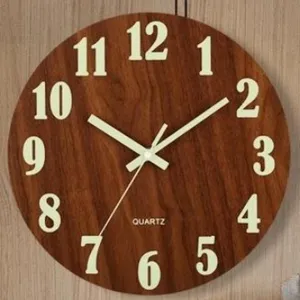 Wooden luminous wall clock, silent quartz clock with glowing numbers for home decor, 8 inch.