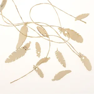 Wooden feather pendants with twine, hanging dream catcher DIY craft gift decorations for home.