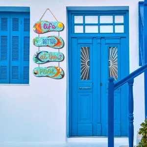 Summer pool hanging wooden flip flop wall sign decor for home and outdoor decoration use.