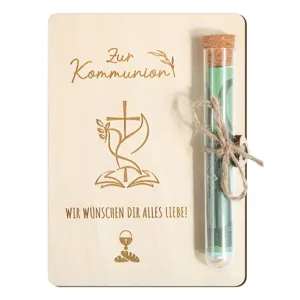 Wooden communion money gift card with glass test tube for boys and girls celebration crafts.