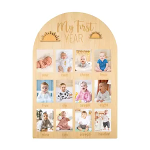 Cornice portafoto per il primo anno del neonato in legno, display mensile.